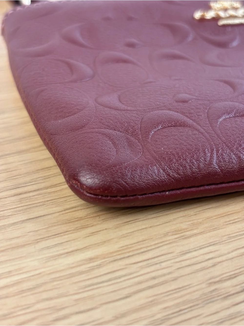 Coach Signature Embossed Leather Wristlet - Wine LIKE NEW!